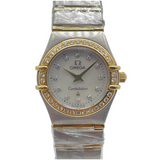 Omega Constellation 22.5mm Quartz Half Gold Diamond White Mother of Pearl Dial Watch