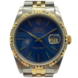 Rolex Datejust 16233 36mm Half Gold Automatic Blue Dial Watch