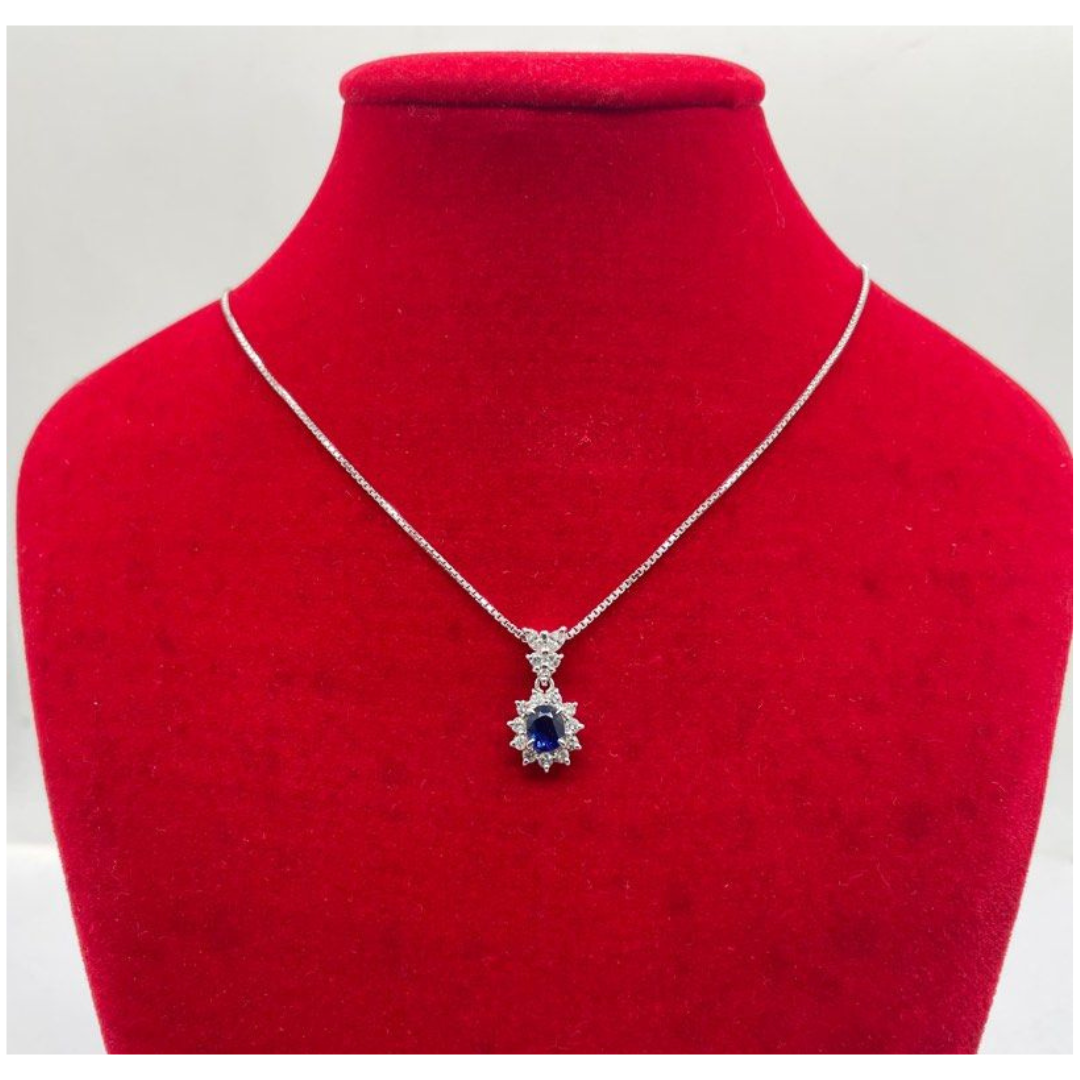 PT900/850 Natural Blue Sapphire & Diamond Necklace