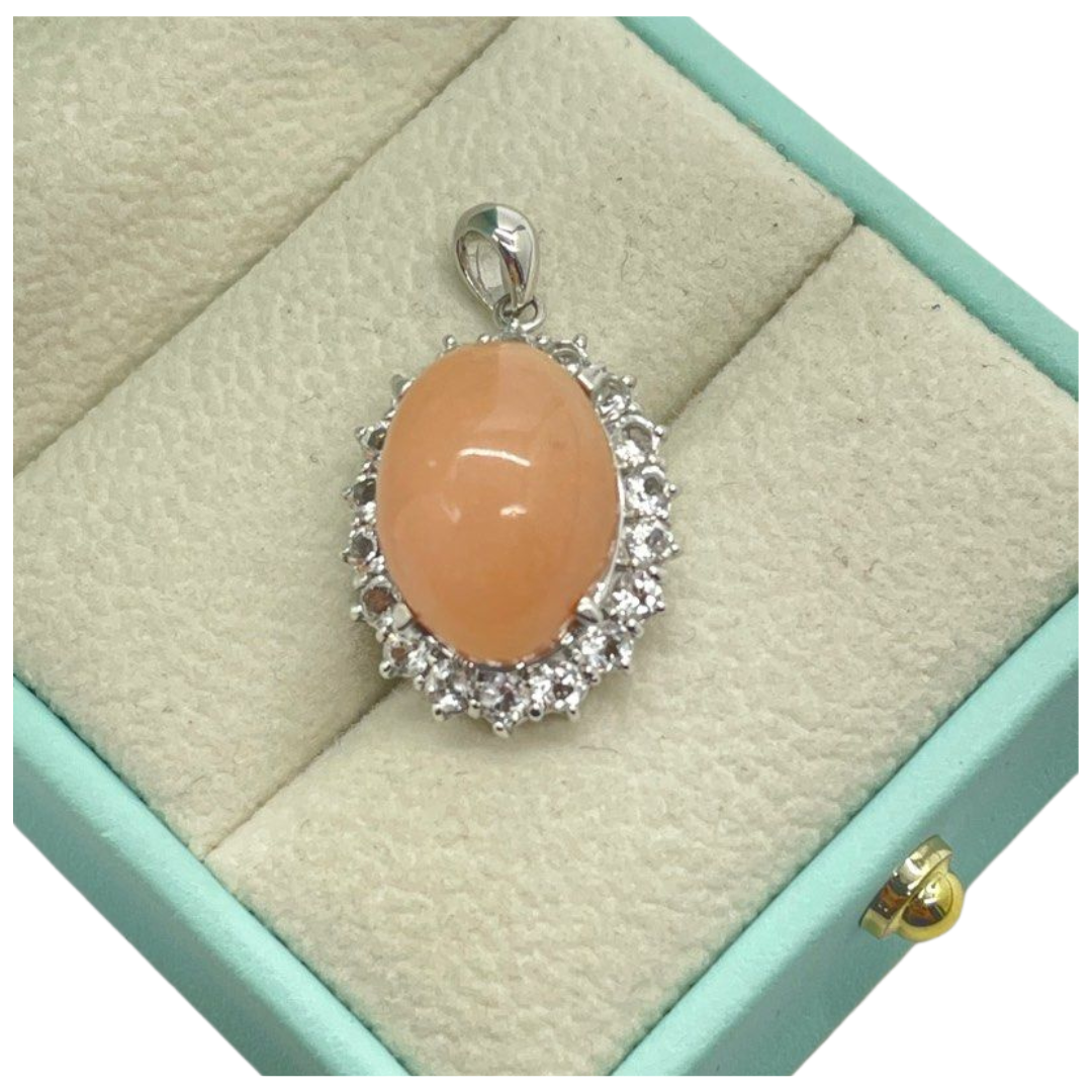 18K White Gold Natural Opal & White Topaz Pendant Main image