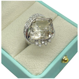 PT900 Natural Topaz & Diamond Ladies Ring