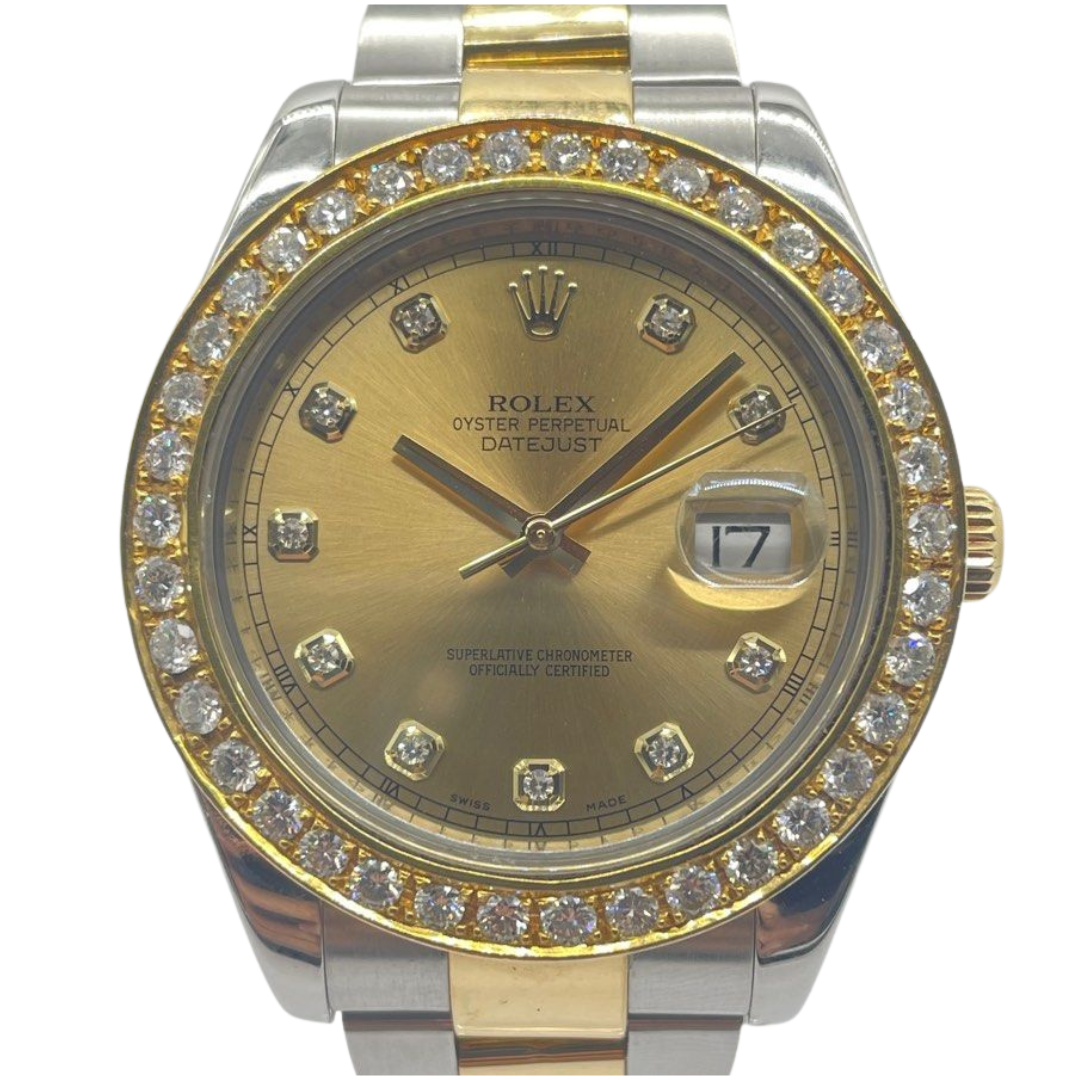 Rolex Oyster Perpetual 116333 41mm Half Gold Datejust Diamond Dial/Bezel Automatic Watch