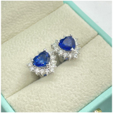 18K White Gold Natural Blue Sapphire (Royal Blue) & Diamond Earring