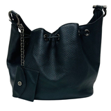 TOTE BAG-BLACK LEATHER BUCKET/GANCINI BUCKLES FERRAGAMO