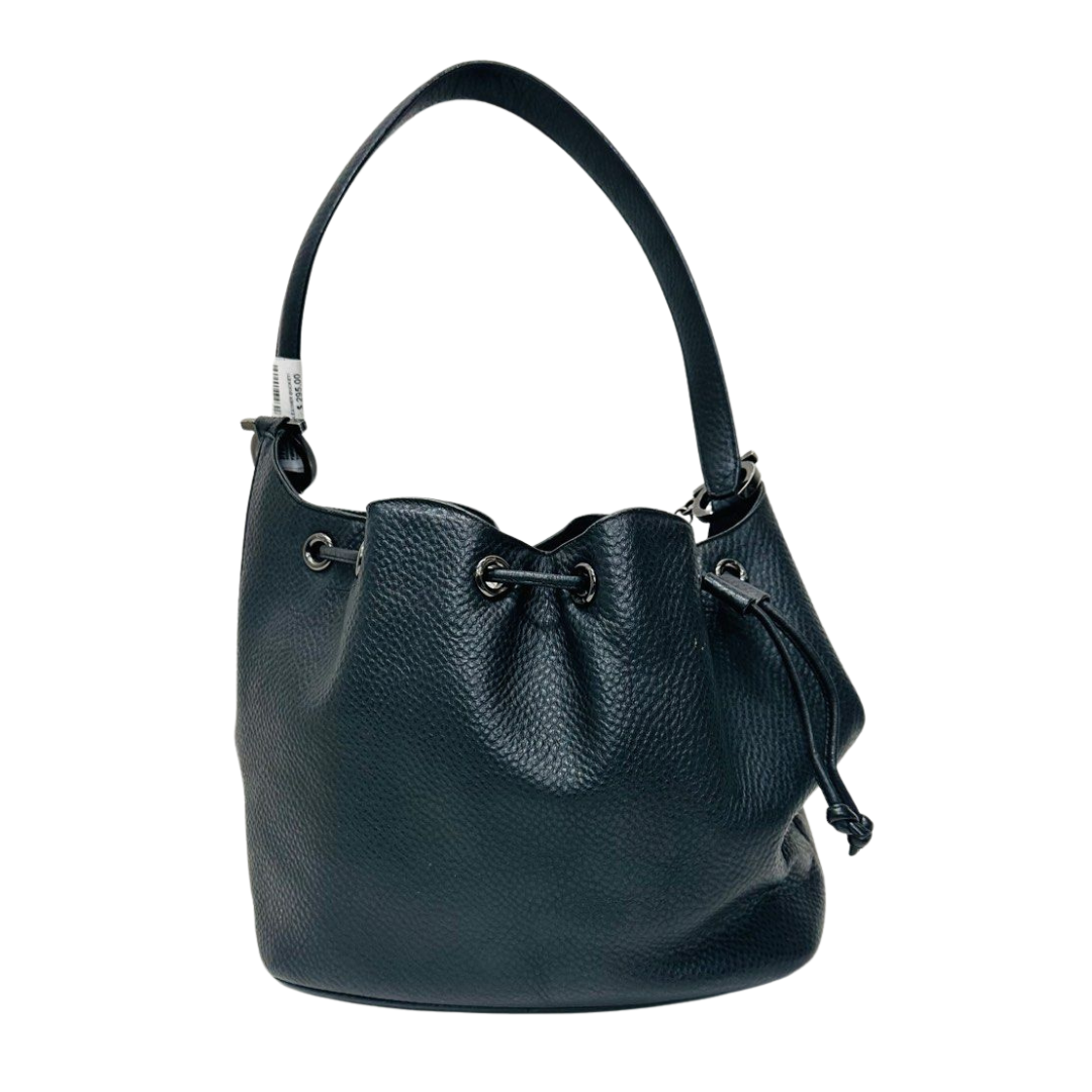 TOTE BAG-BLACK LEATHER BUCKET/GANCINI BUCKLES FERRAGAMO