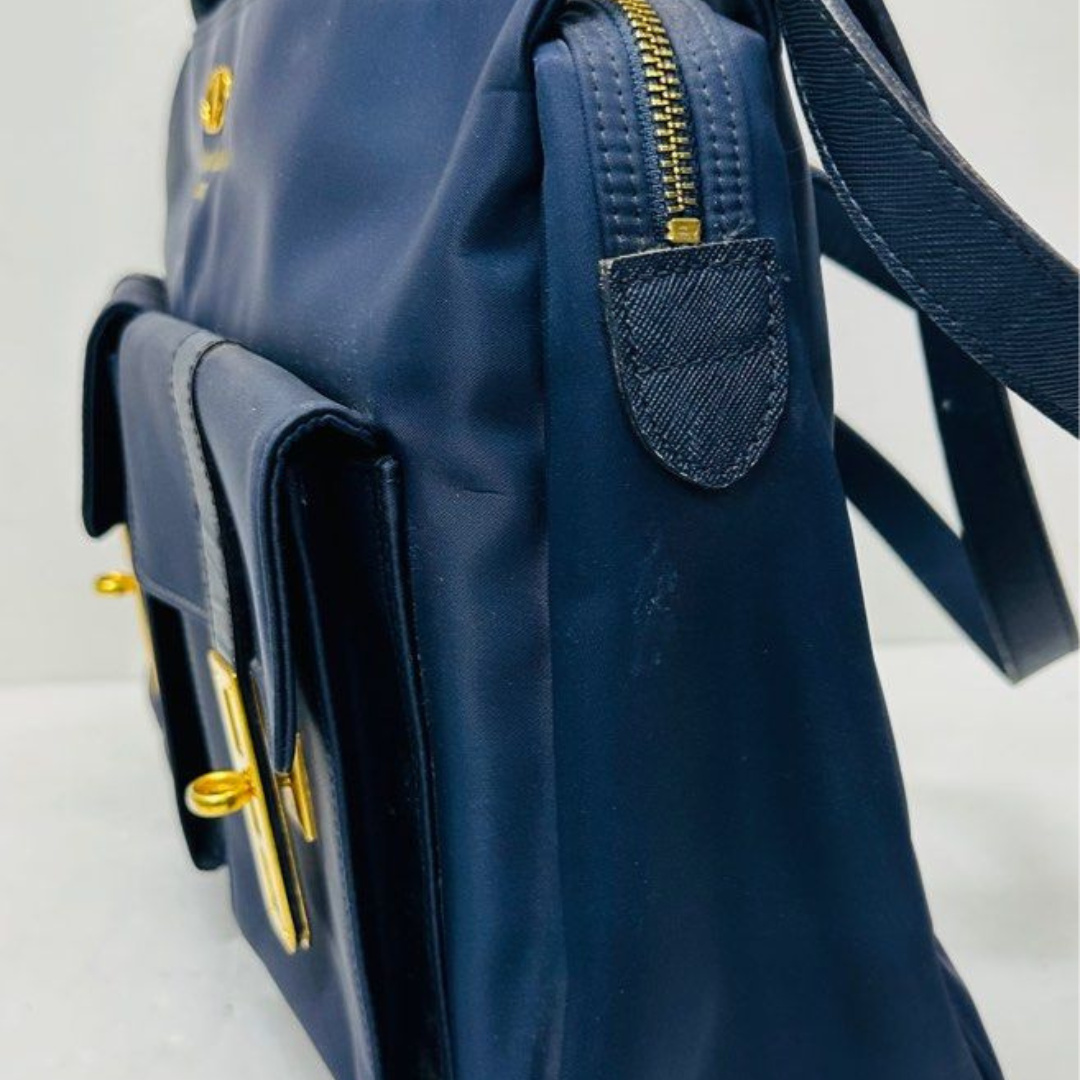 SHOULDER BAG-BLUE CANVAS/LTHR STRAP/2FRONT POCKETS VALENTINO GARAVANI SPORT