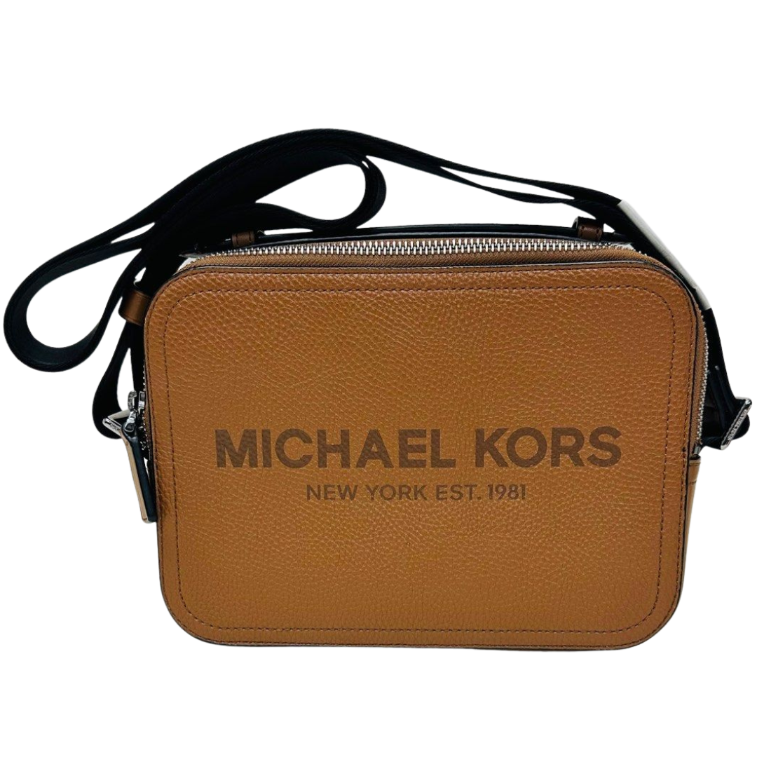SHOULDER BAG-BROWN LEATHER CAMERA W/CNVS STRAP MICHAEL KORS