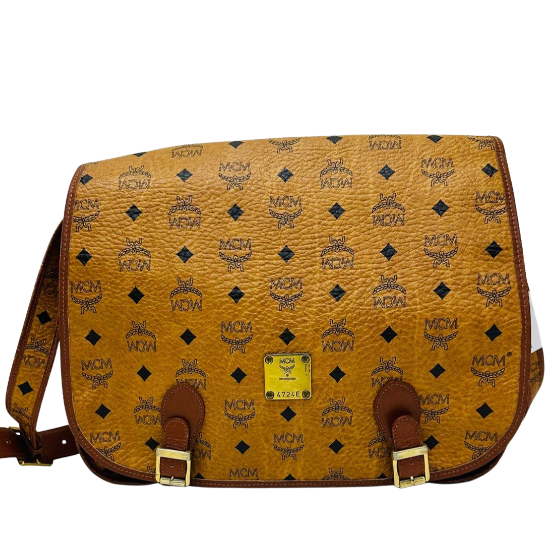 SHOULDER BAG-COGNAC VISETOS LEATHER/MESSENGER MCM W-35CM