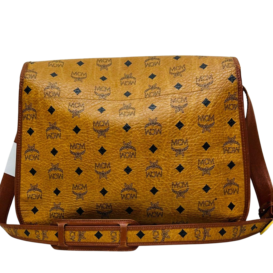 SHOULDER BAG-COGNAC VISETOS LEATHER/MESSENGER MCM W-35CM