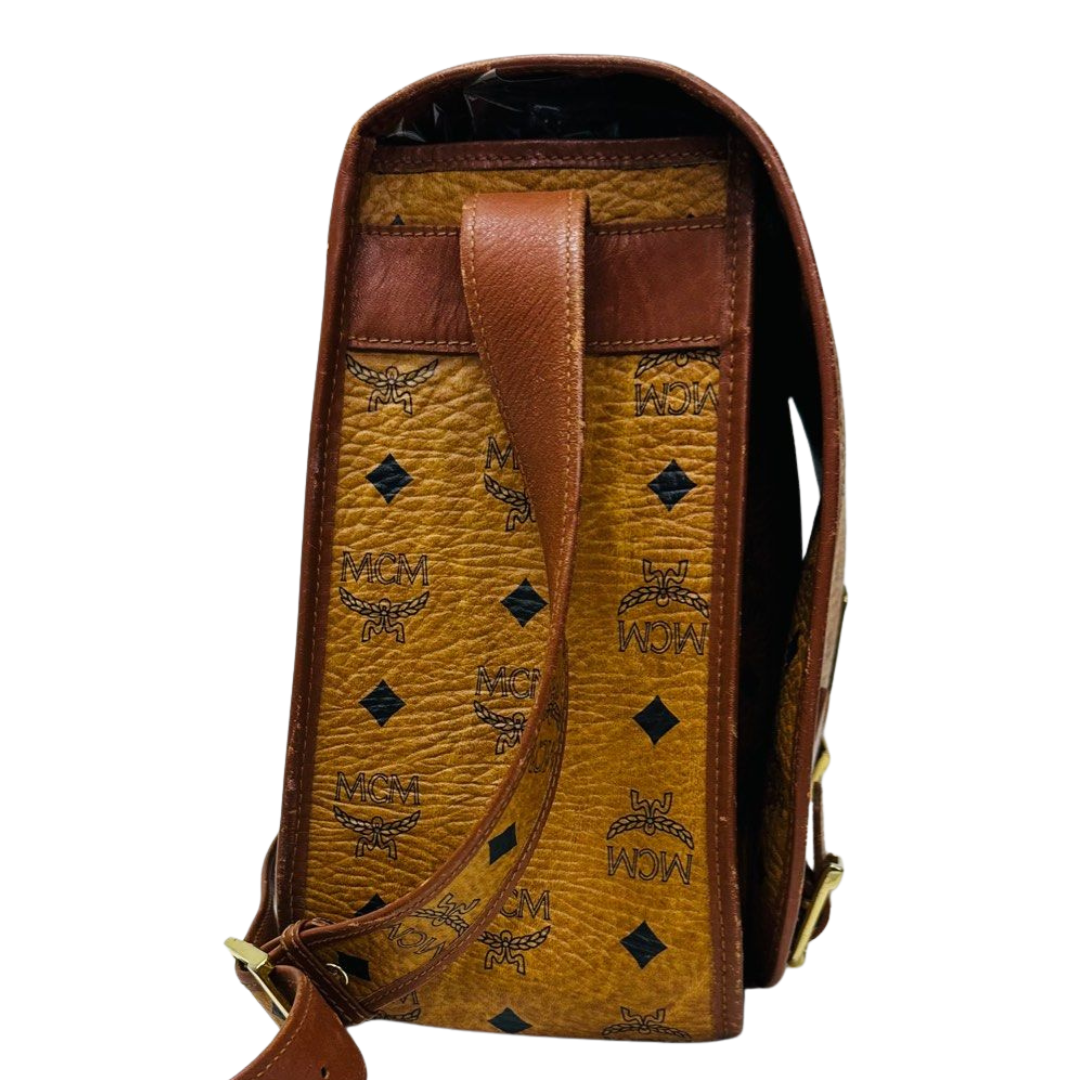 SHOULDER BAG-COGNAC VISETOS LEATHER/MESSENGER MCM W-35CM
