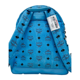 BACKPACK-BLUE COGNAC VISETOS LEATHER/SILVER STUDS MCM W-28CM