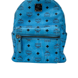 BACKPACK-BLUE COGNAC VISETOS LEATHER/SILVER STUDS MCM W-28CM