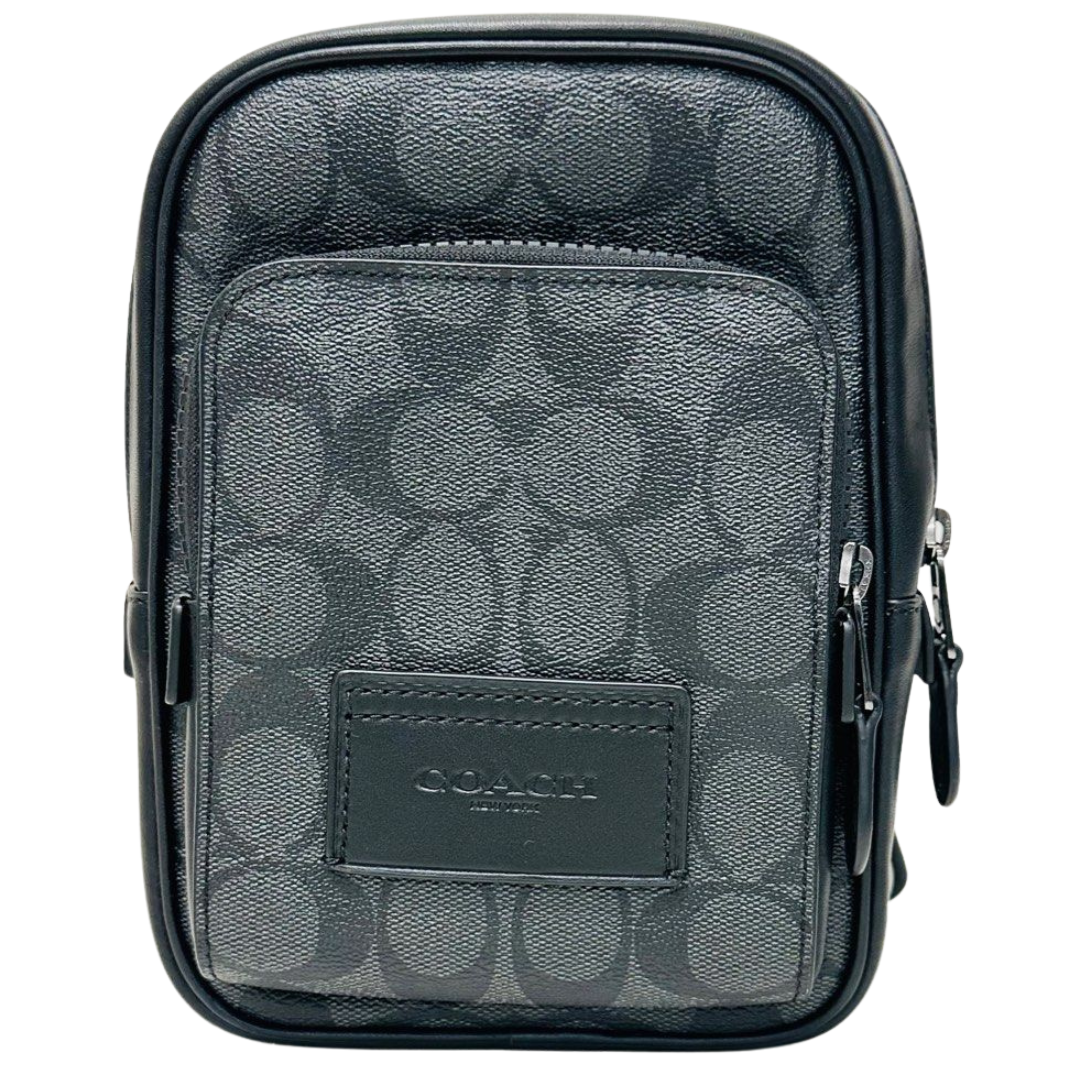 SHOULDER SLING BAG-BLK&GREY SIG LTHR/TRACK PACK COACH CL412