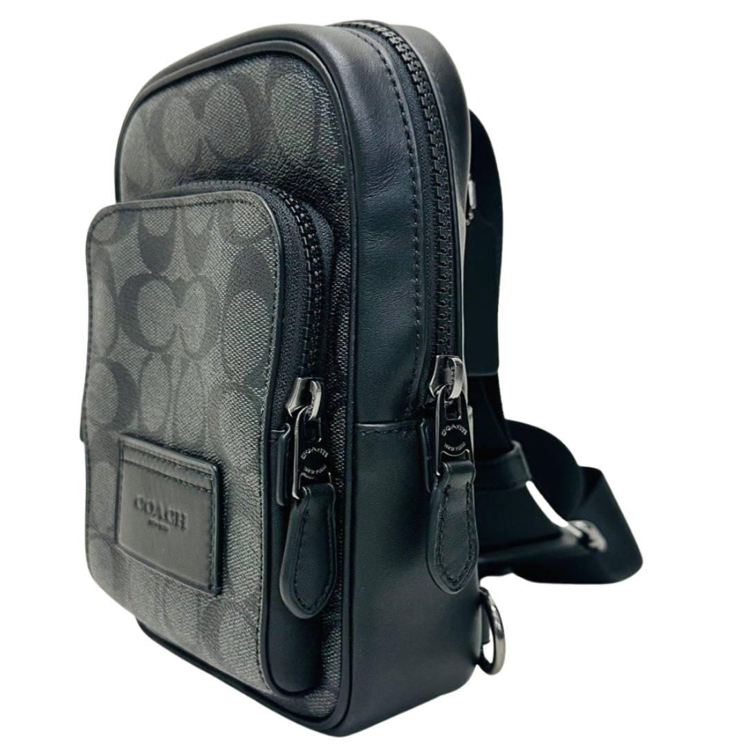 SHOULDER SLING BAG-BLK&GREY SIG LTHR/TRACK PACK COACH CL412