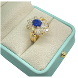 850 Yellow Gold Un-Heated Natural Blue Sapphire (Royal Blue) & Diamond Ring