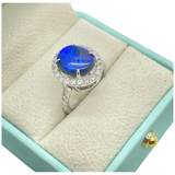 PT900 Natural Black Opal & Diamond Ring