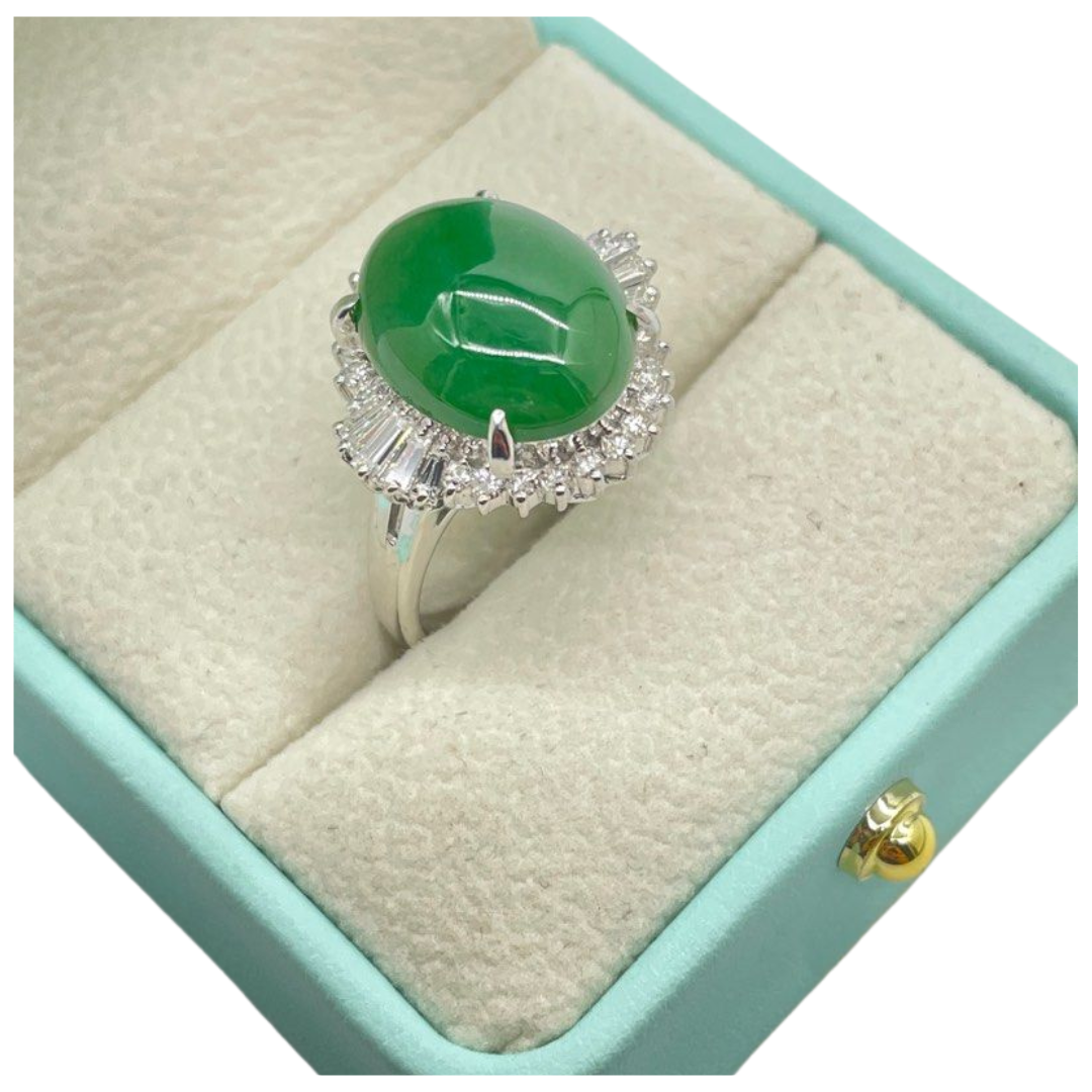 PT900 Natural Jadeite & Diamond Ring Main image
