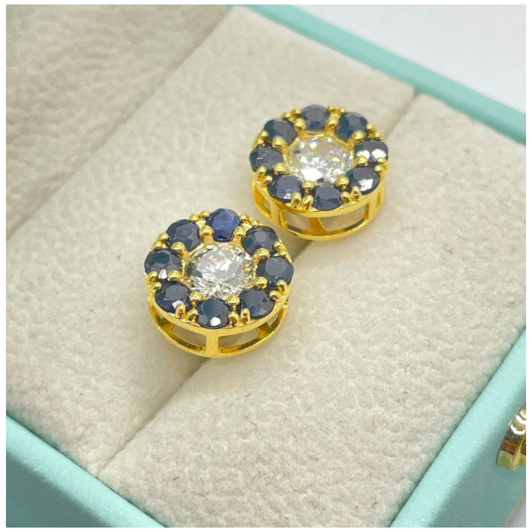 18K Yellow Gold Natural Blue Sapphire & Diamond Earring Main image