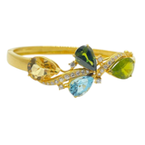 18K Yellow Gold Natural Diamond , Aquamarine , Tourmaline, Peridot, Citrine Bangle