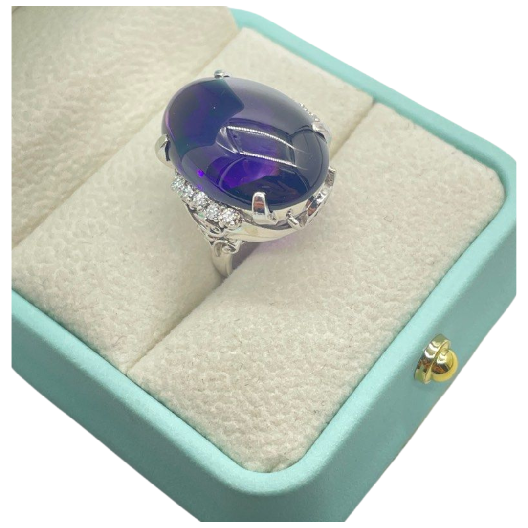 PT900 Natural Amethyst & Diamond Ring