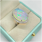 PT900 Natural White Opal & Diamond Ring