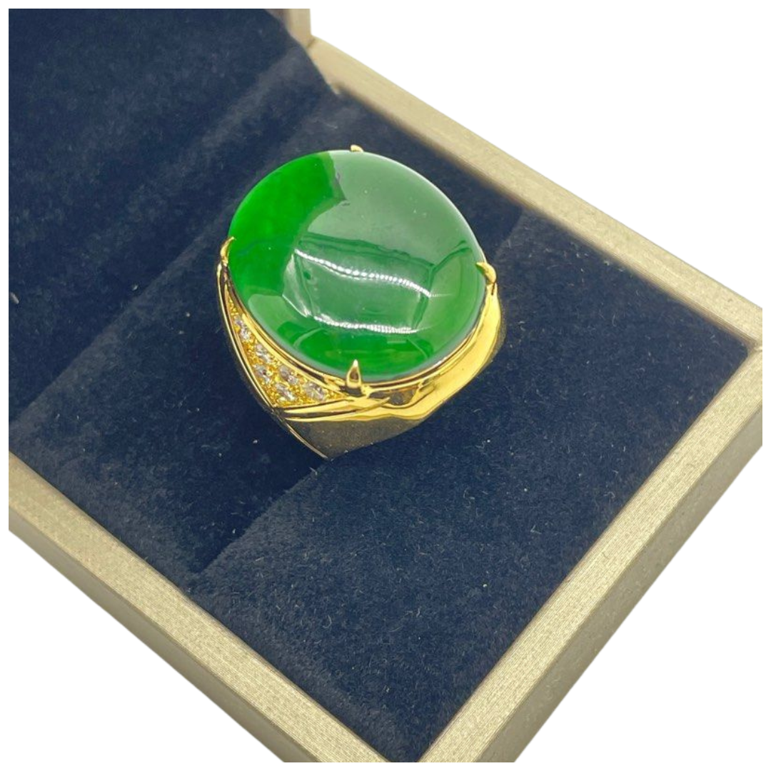 18K Yellow Gold Natural Jadeite (Type-A) & Diamond Men’s Ring
