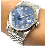 Rolex Datejust 36mm 16234 Automatic Blue Roman Dial Watch