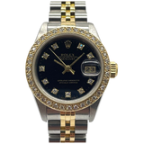 Rolex Datejust 69173 26mm Automatic Half Gold Diamond Index & Bezel Black Dial Watch