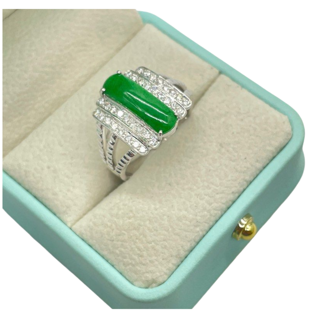 18K White Gold Natural Jadeite (Type-A) & Diamond Ring Main image