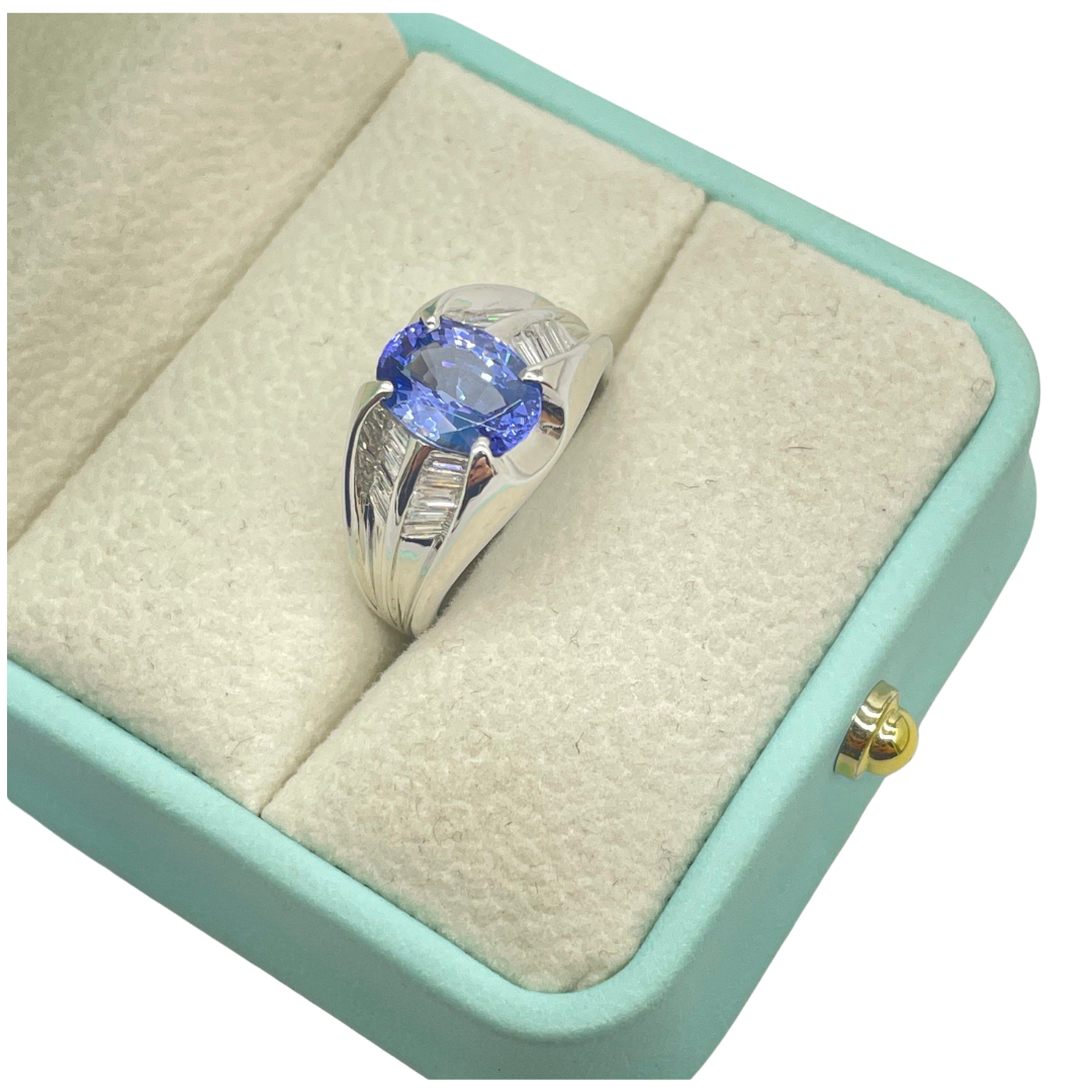 PT900 Natural Tanzanite & Diamond Ring