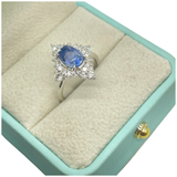 PT900 Natural Un-Heated Blue Sapphire & Diamond Ring with GIA Cert