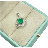 PT900 Natural Emerald (Colombia) & Diamond Pendant