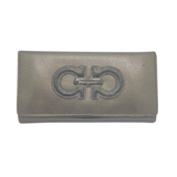 Ferragamo Gancini Embossed Bifold Dark Grey Long Wallet