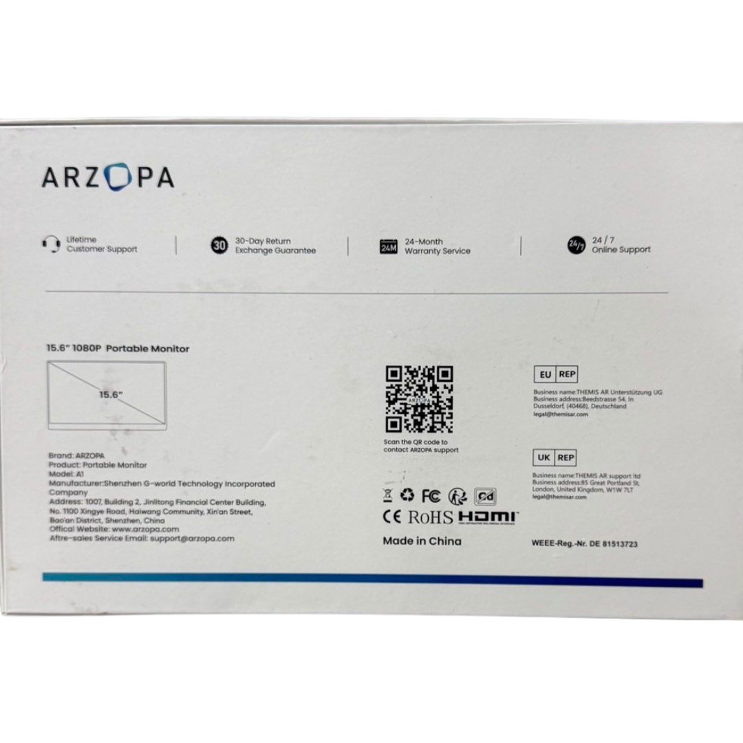 Arzopa 1 Portable Monitor-15.6” 1080P