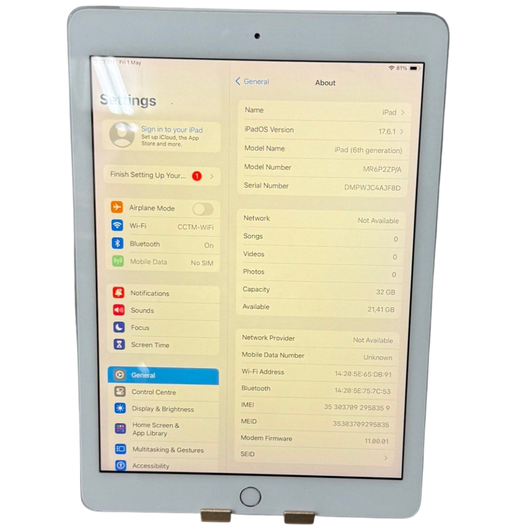 iPad -6th Gen -Wifi+ Cellular-32Gb/white/MR6P2ZP/A