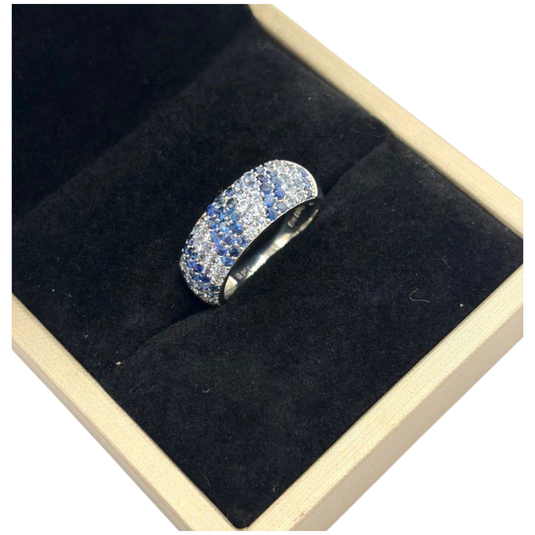 18K White Gold Melee Sapphire Ring