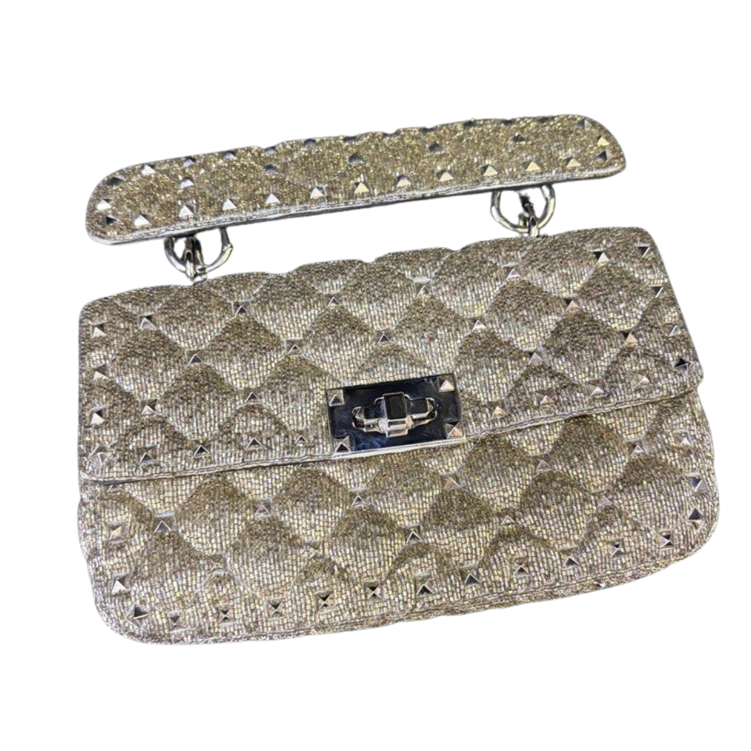 Valentino Garavani Gold Glitter Rockstud Spike Handbag with Sling Main image