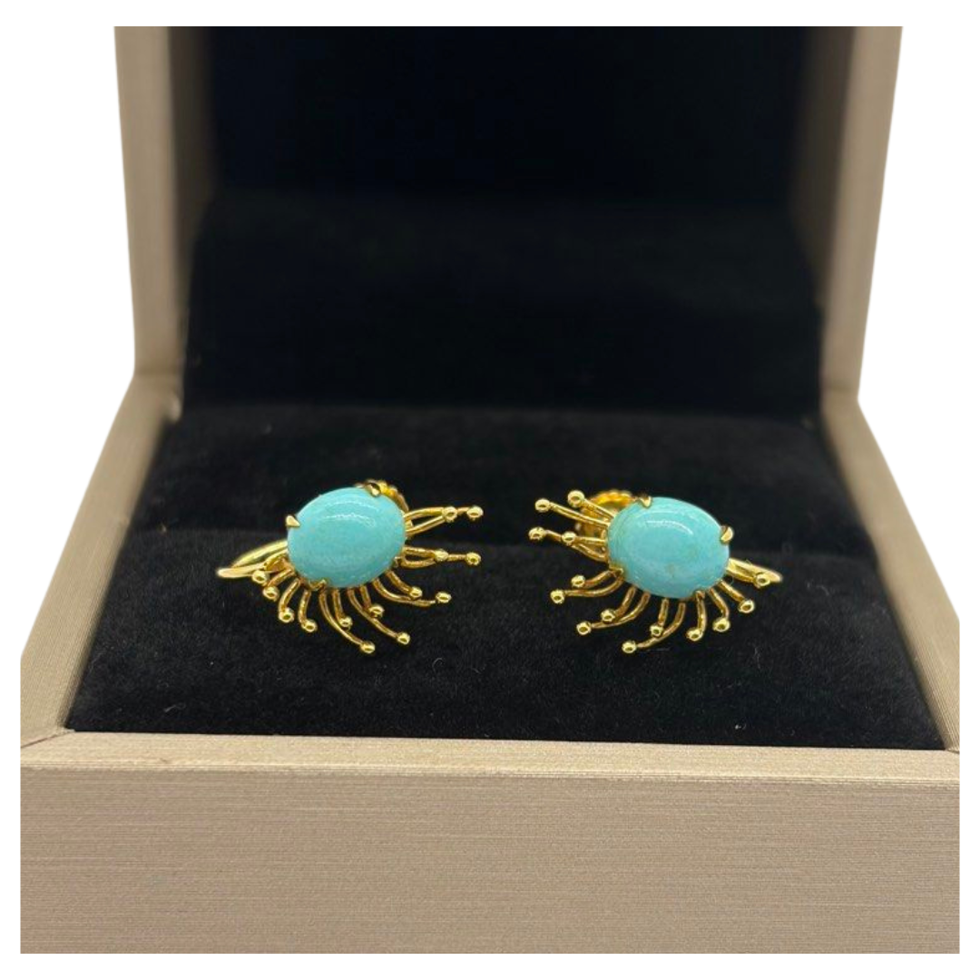 14K Yellow Gold Turquoise Earring