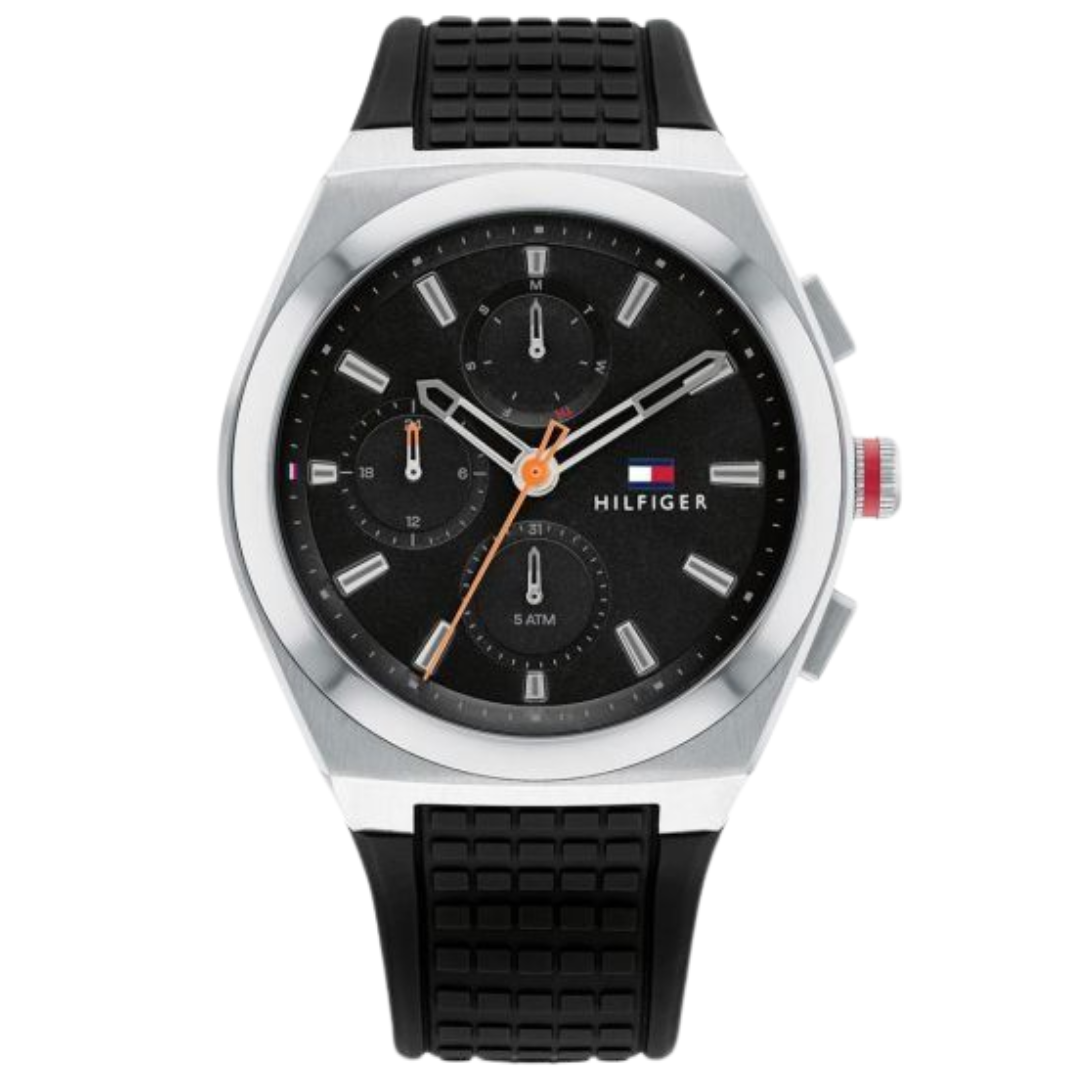 Tommy Hilfiger Men's Quartz Black Silicone Strap Black Dial 44mm Watch 1791898 Main image