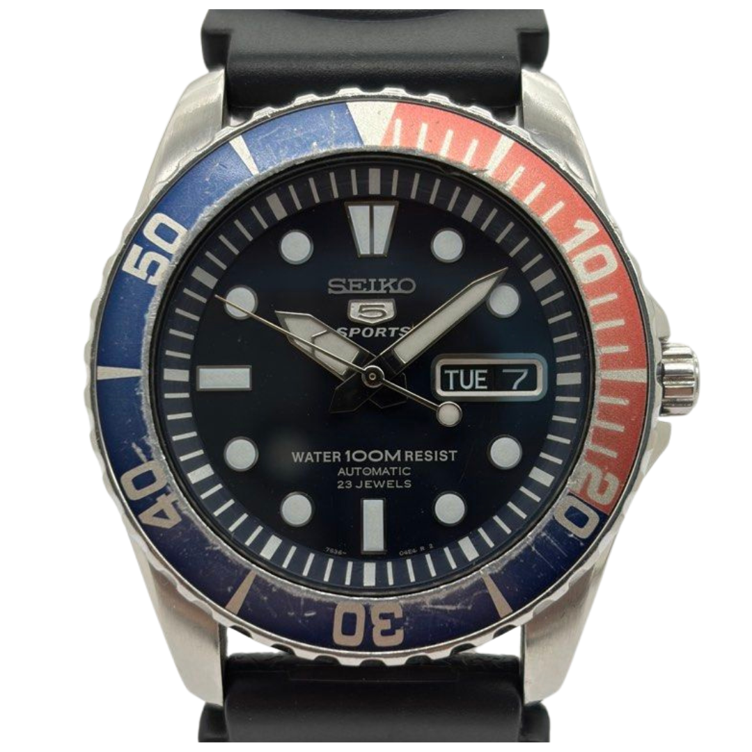 Seiko 5 Sports 41mm Automatic Pepsi Bezel Black Dial Watch
