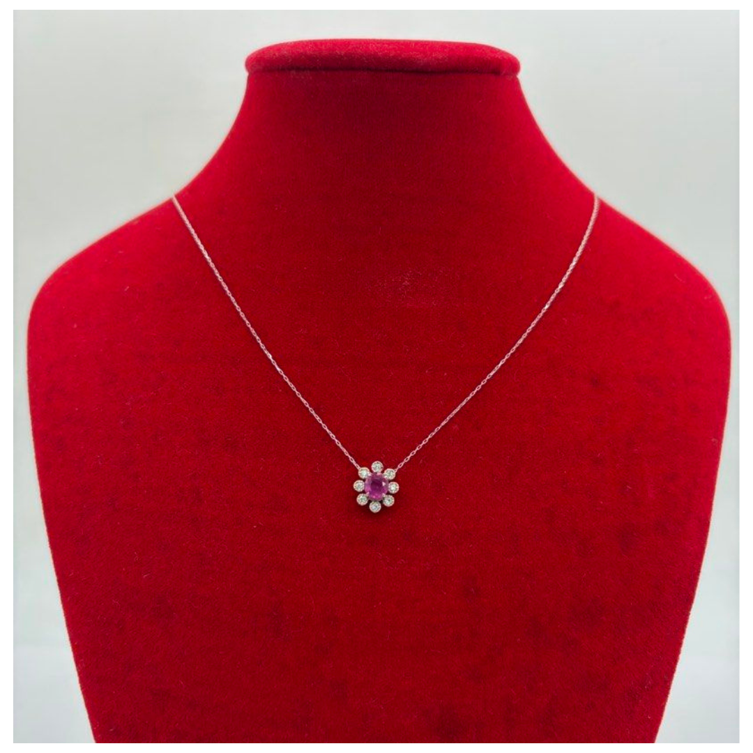 18K White Gold Natural Ruby & Diamond Necklace Main image