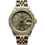 Rolex Datejust 69173 26mm Automatic Half Gold Grey Comp Diamond Dial/Bezel Watch