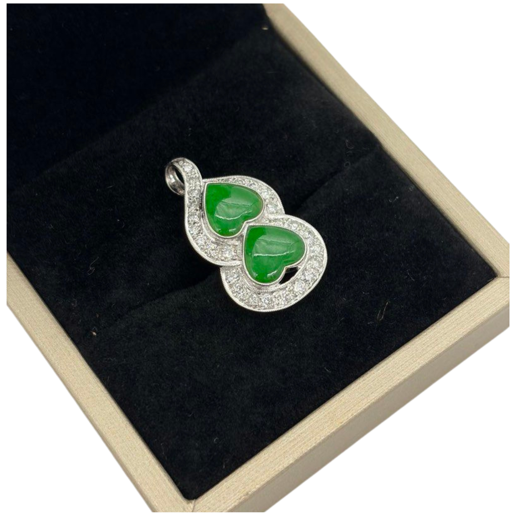 750 White Gold Natural Jadeite, Type-A & Diamond Pendant