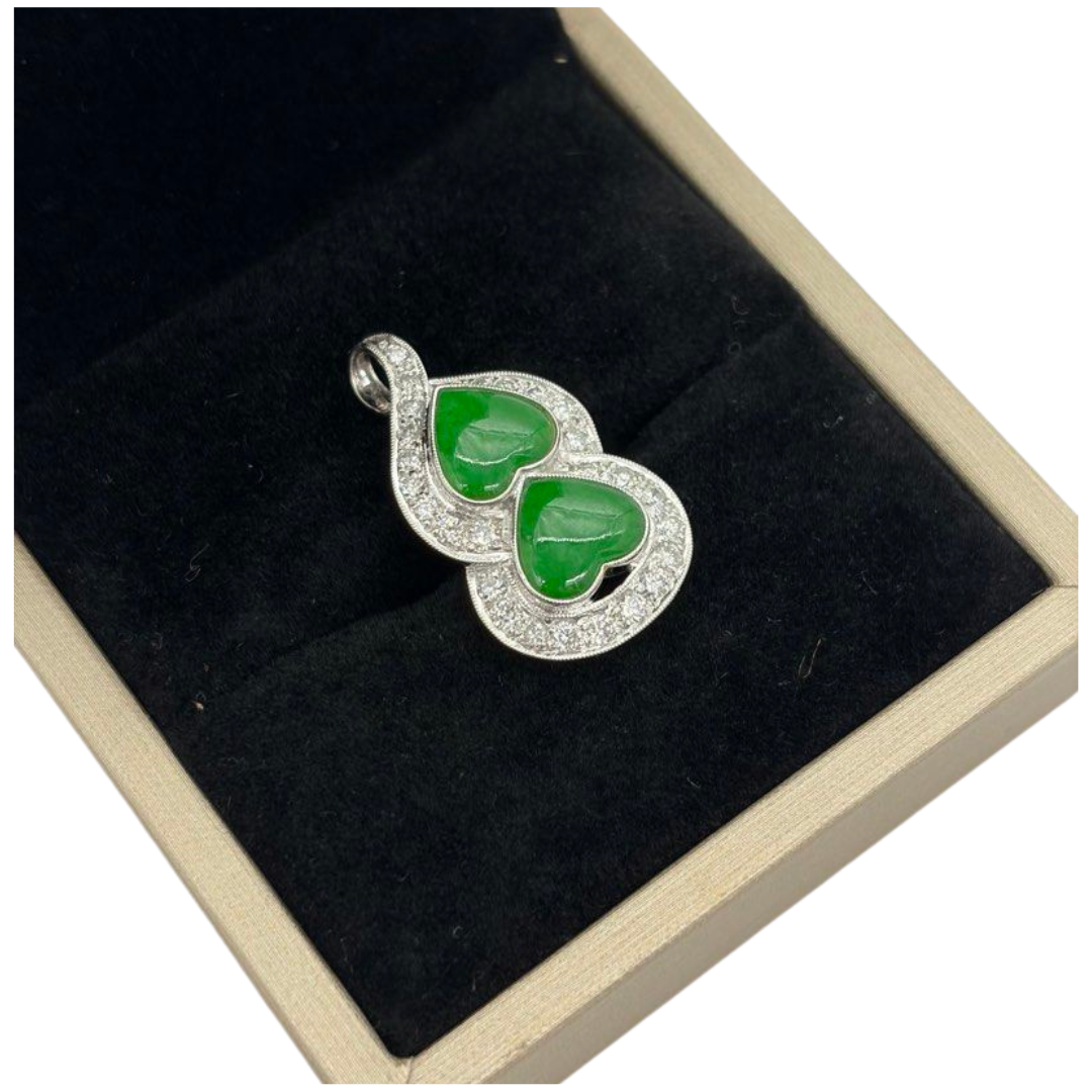 750 White Gold Natural Jadeite, Type-A & Diamond Pendant