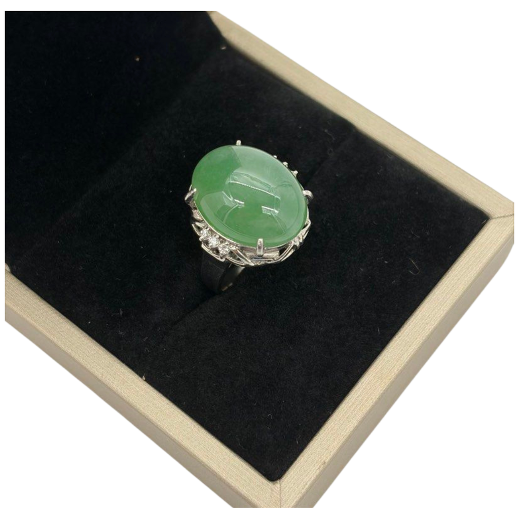 PT900 Natural Jadeite (Type-A) & Diamond Ladies Ring