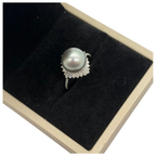 PT900 Natural Black South Sea Pearl & Diamond Ladies Ring