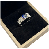 750 White Gold Natural Blue Sapphire & Diamond Men’s Ring