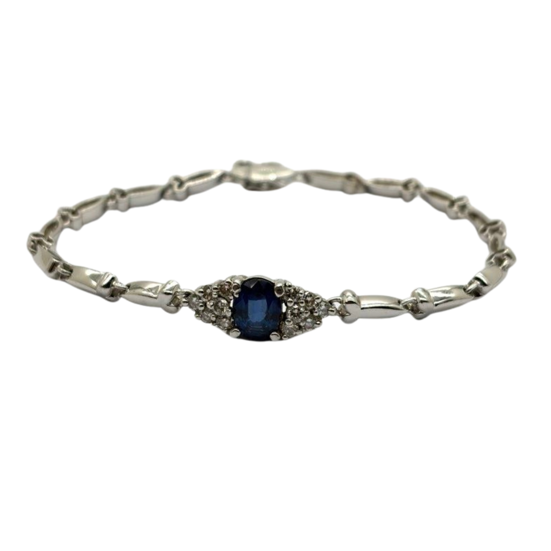 PT900 Natural Blue Sapphire & Diamond Bracelet