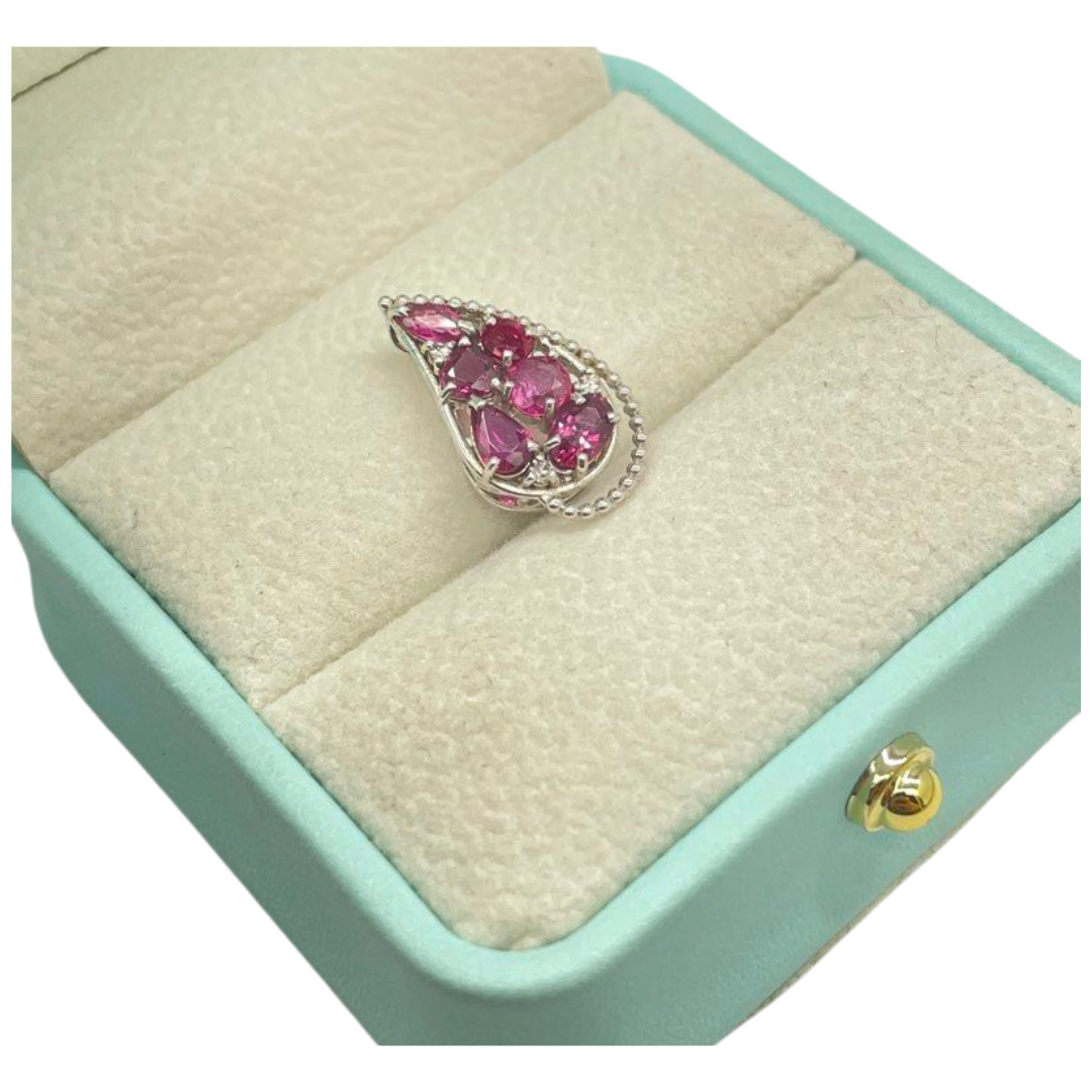 18K White Gold Natural Ruby, Pink Sapphire, Diamond Pendant