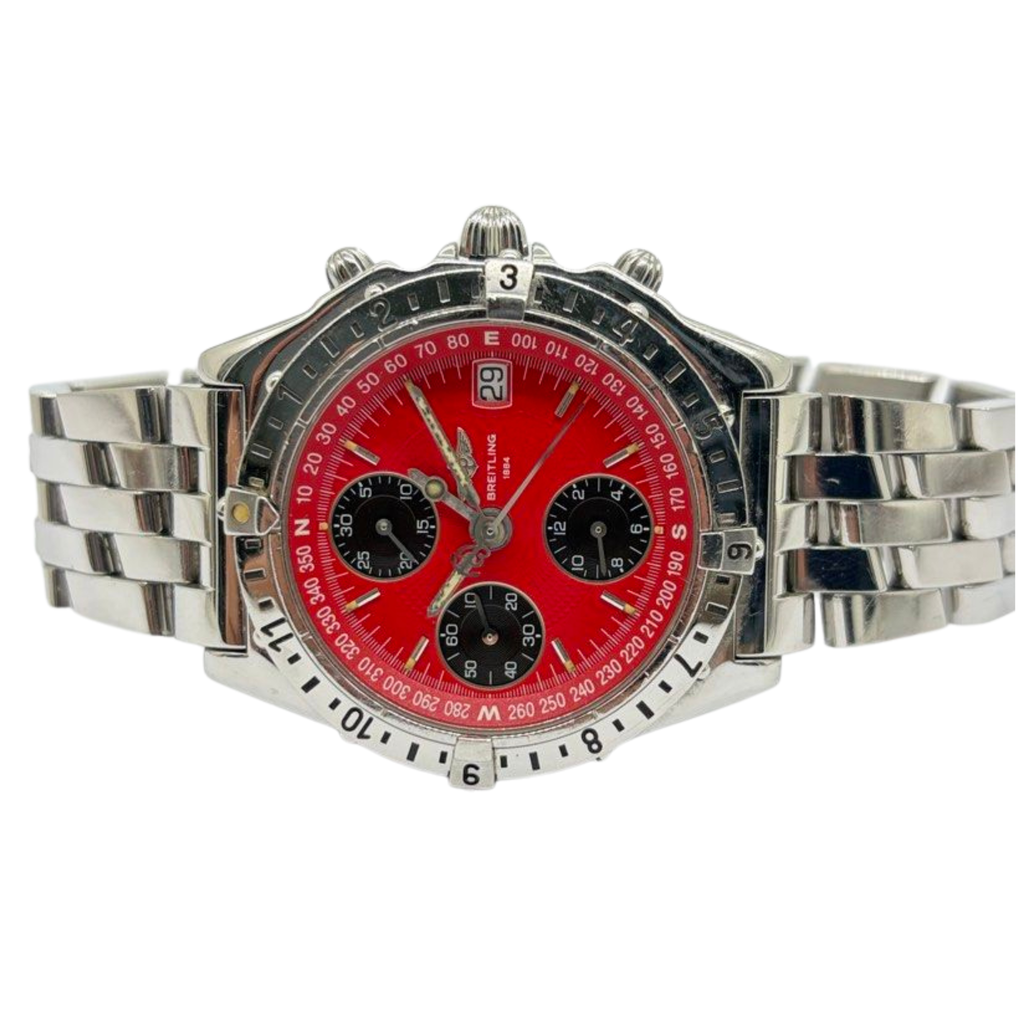 Breitling Chronomat Longitude GMT 39mm Automatic Red Dial Steel Watch